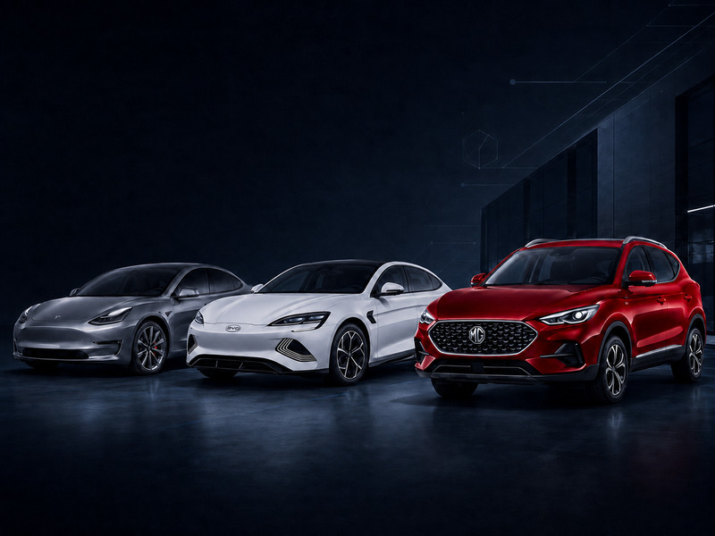 Vehículos eléctricos e híbridos Tesla, BYD y MG
